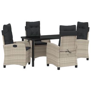 vidaXL Have Spisebordss&aelig;t med pude 5 pcs Lysegr&aring; polyrattan