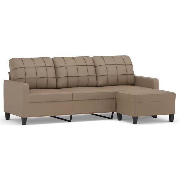 vidaXL 3-personers sofa med fodskammel 180 cm kunstl&aelig;der cappuccino