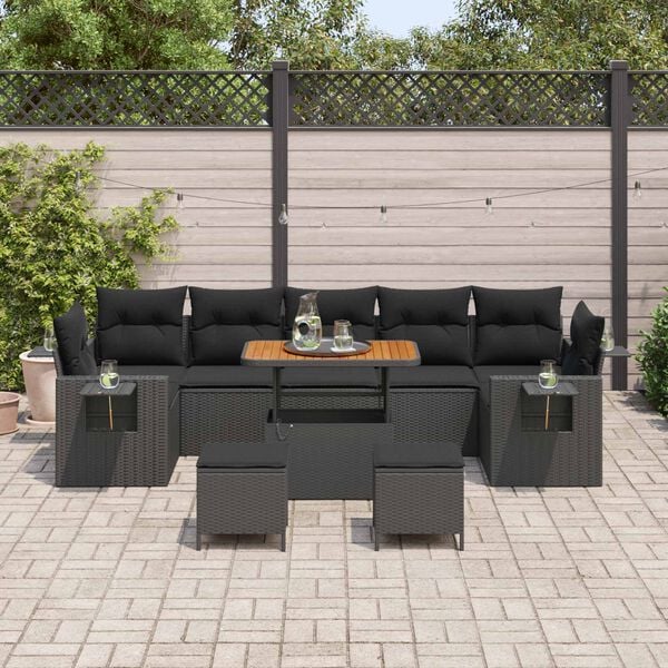 vidaXL Havesofa S&aelig;t 10 pcs Sort polyrattan