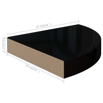 vidaXL hjørnehylde 25x25x3,8 cm MDF sort højglans