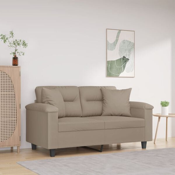 vidaXL 2-personers sofa med puder 120 cm mikrofiberstof gr&aring;brun