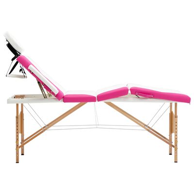 vidaXL sammenfoldeligt massagebord med træstel 4 zoner hvid og lyserød
