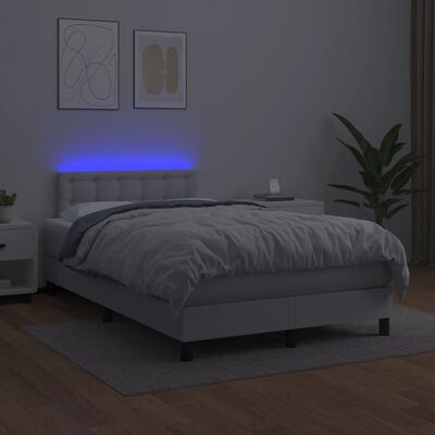 vidaXL kontinentalseng med madras og LED-lys 120x190cm kunstlæder hvid
