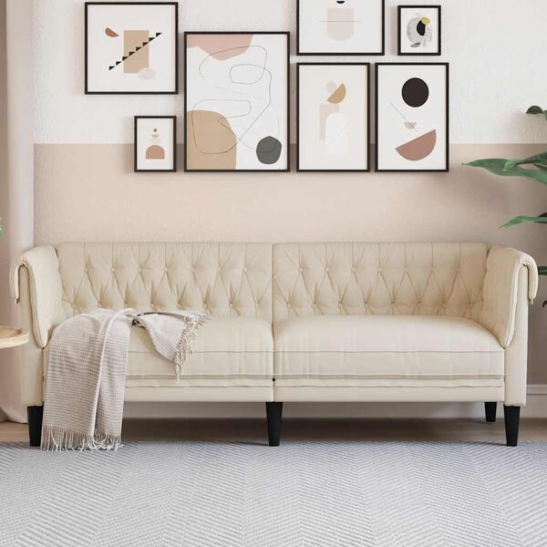 vidaXL 3-personers chesterfieldsofa hør