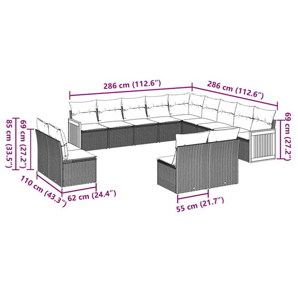 vidaXL sofasæt til haven 13 dele med hynder polyrattan sort