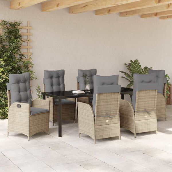 vidaXL Have Spisebordss&aelig;t med pude 7 pcs Beige polyrattan