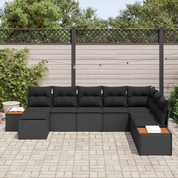 vidaXL Havesofa S&aelig;t med pude med opbevaring 9 pcs Sort Polyrattan