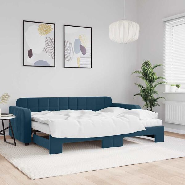 vidaXL daybed med udtr&aelig;k og madras 80x200 cm velour bl&aring;