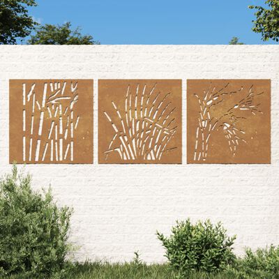 vidaXL udendørs vægdekoration 3 dele 55x55 cm græsdesign cortenstål