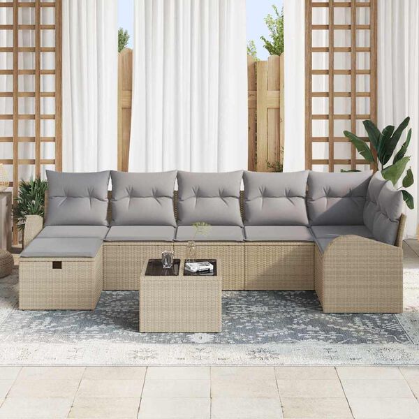 vidaXL Havesofa S&aelig;t med pude med opbevaring 8 pcs Beige Poly rattan