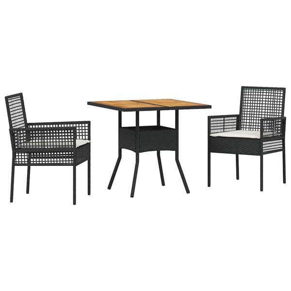 vidaXL Have Spisebordssæt 3 pcs Sort Poly rattan