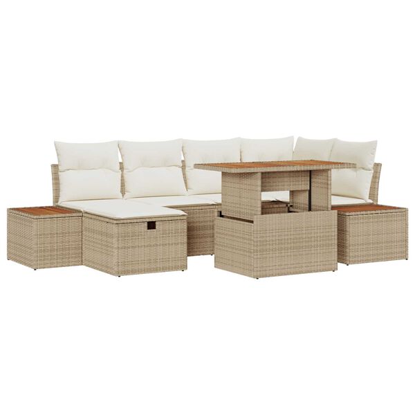 vidaXL Havesofa Sæt med pude med opbevaring 7 pcs Beige Poly rattan