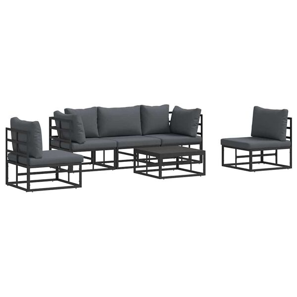 vidaXL Havesofa S&aelig;t med pude 6 pcs Sort Aluminium