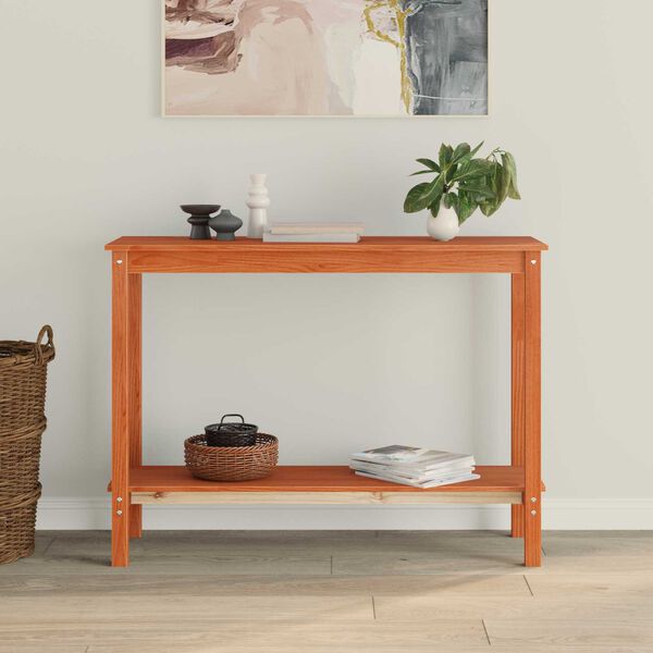 vidaXL Konsolbord med hylde VoksBrun 110 x 40 x 80 cm Massivt fyrretr&aelig;