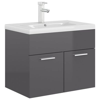 vidaXL vaskeskab med indbygget håndvask spånplade grå højglans