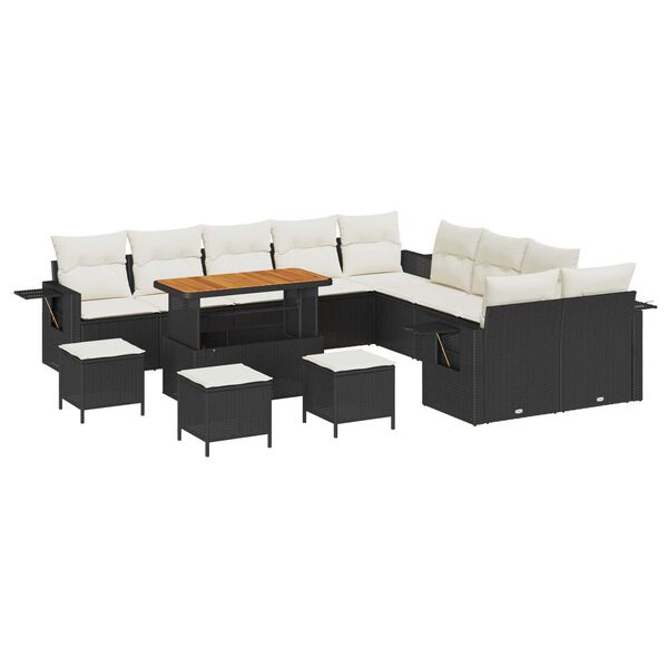 vidaXL Havesofa S&aelig;t 14 pcs Sort polyrattan