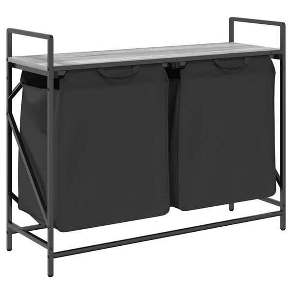 vidaXL vasketøjskurv 2 rum med hylde grå sonoma-eg