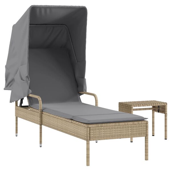 vidaXL liggestol med baldakin og bord polyrattan beige