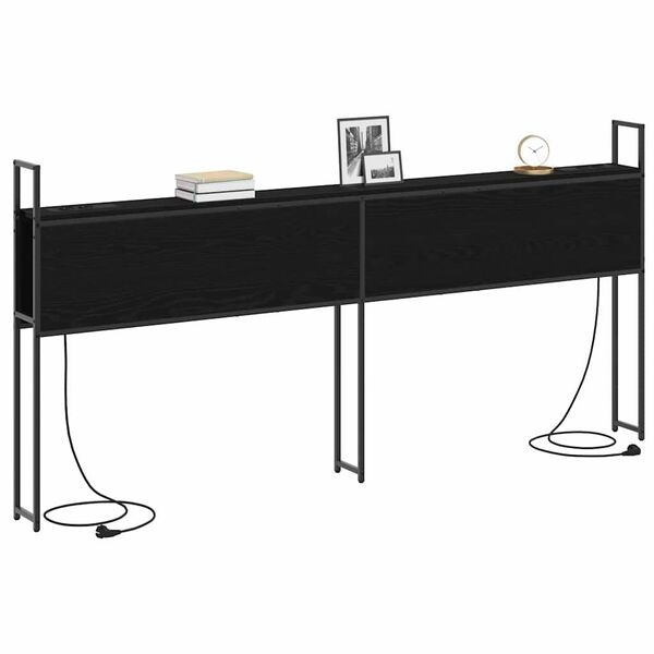 vidaXL Opbevaringshovedgavl med Opladningsstation Sort eg 180 cm