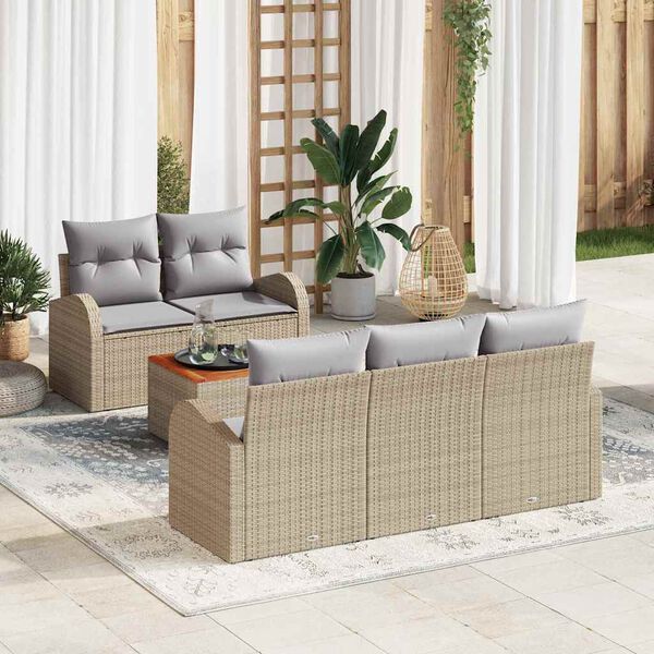 vidaXL Havesofa Sæt med pude 6 pcs Beige polyrattan