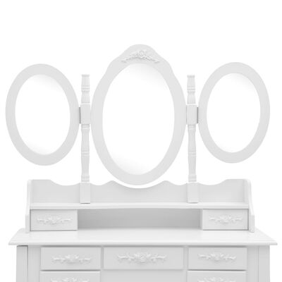 vidaXL sminkebord med taburet og tredelt spejl hvid