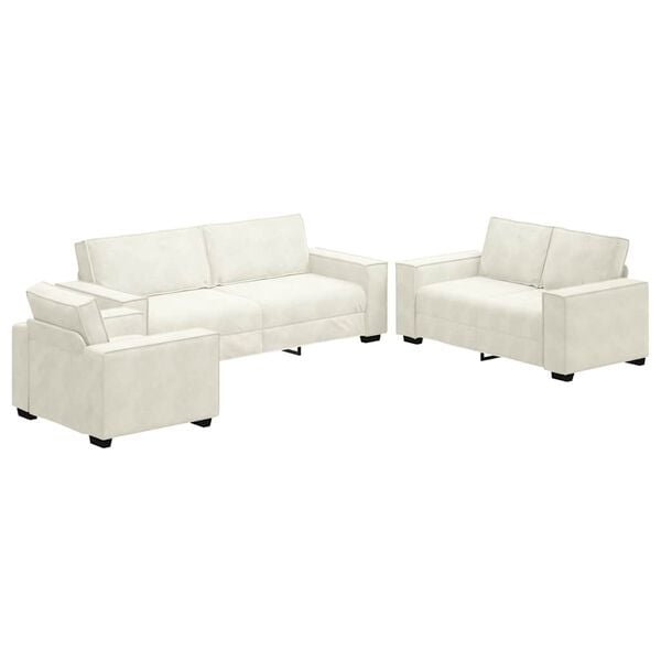 vidaXL sofasæt 3 dele med hynder velour cremefarvet