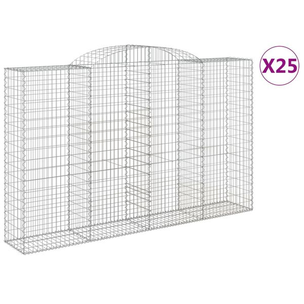 vidaXL buede gabionkurve 25 stk. 300x50x180/200 cm galvaniseret jern
