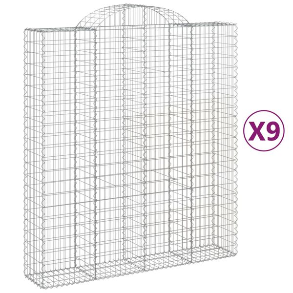 vidaXL buede gabionkurve 9 stk. 200x50x220/240 cm galvaniseret jern