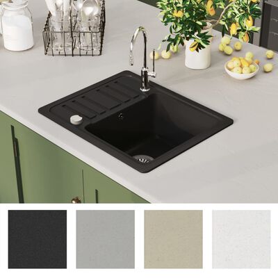 vidaXL køkkenvask enkelt vask granit sort