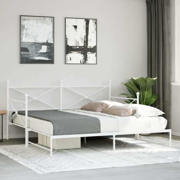vidaXL daybed med udtr&aelig;k uden madras 100x190 cm st&aring;l hvid