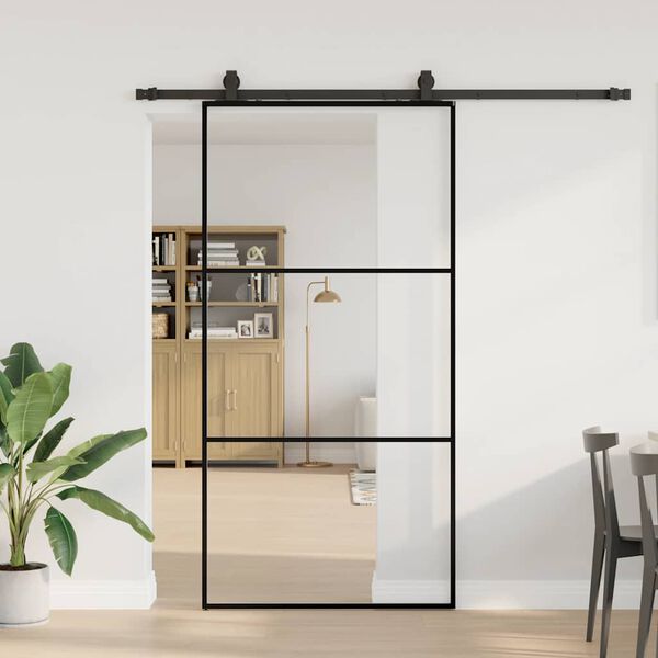 vidaXL skyded&oslash;r med hardwares&aelig;t 102x205 cm ESG glas sort