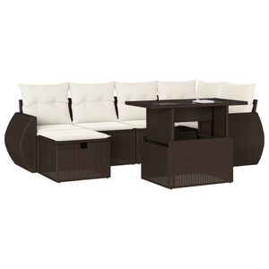 vidaXL sofas&aelig;t til haven 7 dele med hynder polyrattan brun