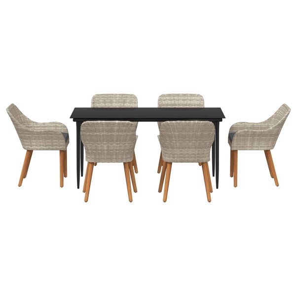 vidaXL Have Spisebordss&aelig;t med pude 7 pcs Lysegr&aring; polyrattan