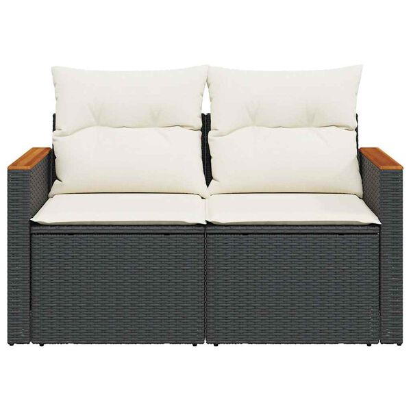 vidaXL 2-personers havesofa med hynder polyrattan sort