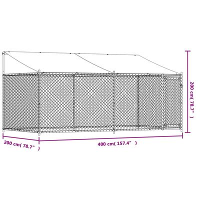 vidaXL hundegård med tag og låge 4x2x2 m galvaniseret stål grå