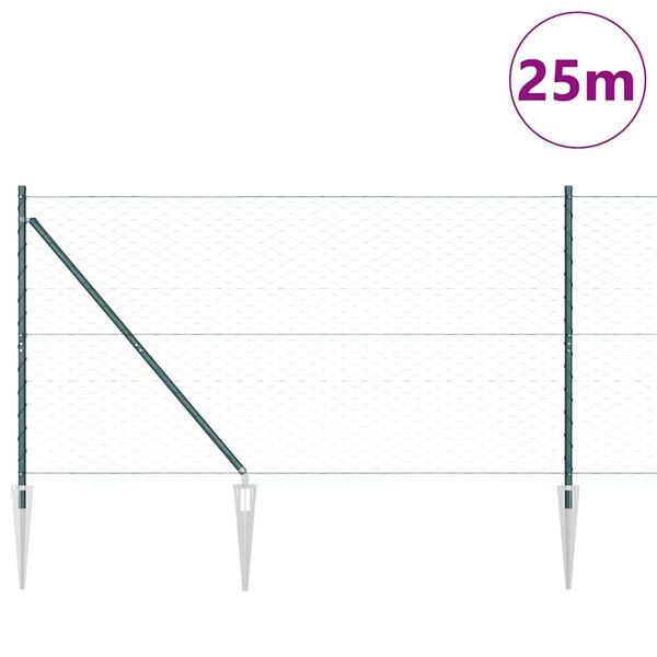 vidaXL Hegnspæl Grøn 25 x 1,4 m (50 mm net) Stål og PVC
