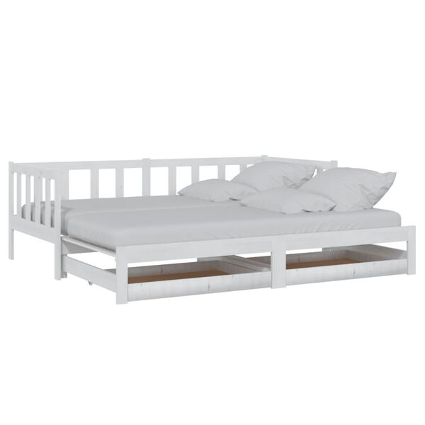 vidaXL daybed med udtr&aelig;k 2x(90x200) cm massivt fyrretr&aelig; hvid