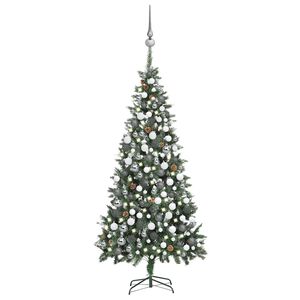 vidaXL juletr&aelig; med lys + julekugler og grankogler 210 cm
