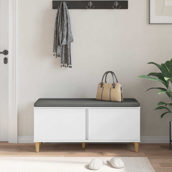 vidaXL Hallb&aelig;nk med pude med opbevaring med d&oslash;r Hvid 100 x 38 x 46 cm