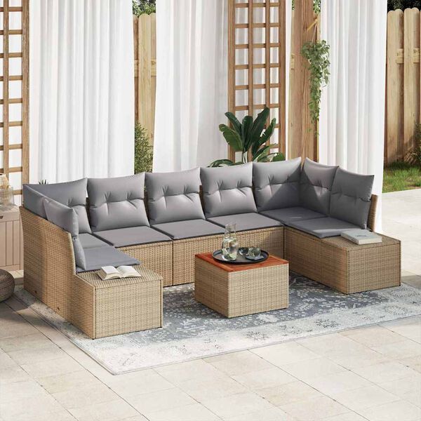 vidaXL Havesofa S&aelig;t med pude 8 pcs Beige polyrattan