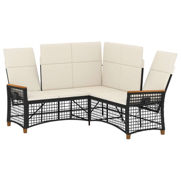 vidaXL Havem&oslash;bel-set med reclining sofa Sort og Cremehvid polyrattan
