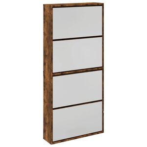 vidaXL skoskab med spejl 4 hylder 63x17x134 cm r&oslash;get egetr&aelig;
