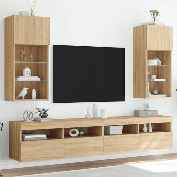 vidaXL tv-borde med LED-lys 2 stk. 40,5x30x90 cm sonoma-eg