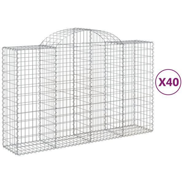 vidaXL buede gabionkurve 40 stk. 200x50x120/140 cm galvaniseret jern