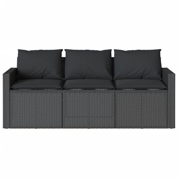 vidaXL 3-personers havesofa med hynder polyrattan sort