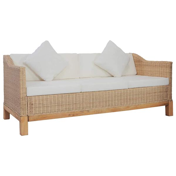 vidaXL 3-personers sofa med hynder naturlig rattan