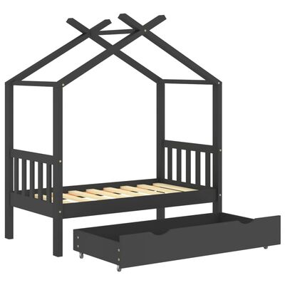 vidaXL sengestel til børn + skuffe 70x140 cm massivt fyrretræ mørkegrå