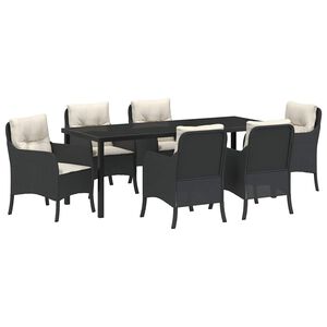 vidaXL Have Spisebordss&aelig;t 7 stk. Sort polyrattan
