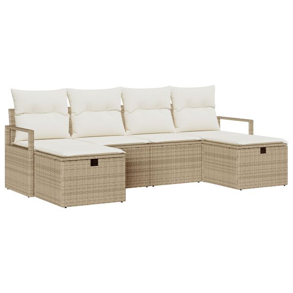 vidaXL Sofa S&aelig;t med pude 6 pcs Beige og creme polyrattan