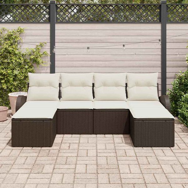 vidaXL Havesofa Sæt med pude 6 pcs Brun Poly Rattan